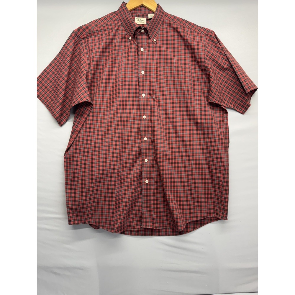 L.L. Bean Sz XLT Shirt Royal Stewart Tartan Plaid Short Sleeve Red Black Vintage